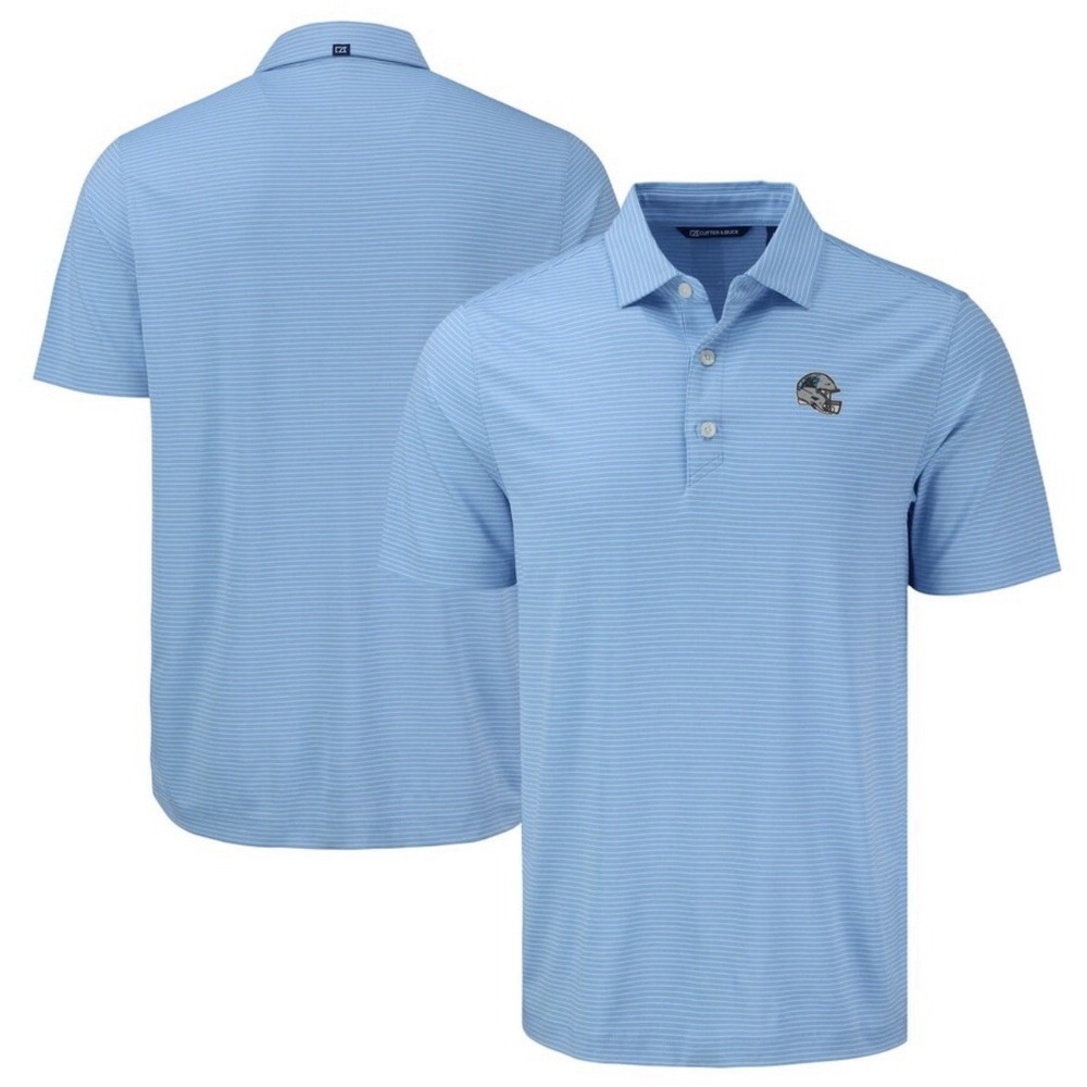 Carolina Panthers Cutter & Buck Men's Lrg Forge Eco Fine Line Stripe Polo - Blue